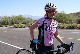Gayle Roodman cycling in Mesa, Arizona (Photo by Ian Woodworth)