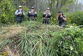 Personnel de CNC après une longue journée à couper des roseaux communs (Photo Carolyn Davies/CNC)