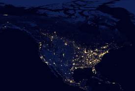North America at night (Photo by Earth Observatory, NASA/Wikimedia Commons)