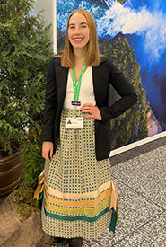 Raechel Wastesicoot participating in COP15 sessions, proudly wearing her ribbon skirt (Photo by NCC)