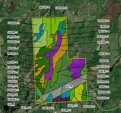 An example of a map with vegetation communities labelled on a property. (Map by NCC)