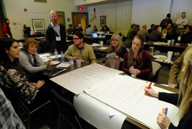 Workshop participants discussing potential ways to work collaboratively in order to address the common reed invasion. (Photo by NCC)