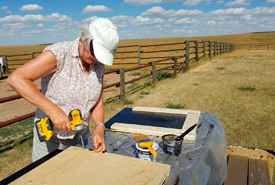 Conservation Volunteers from across Saskatchewan joined together to build bat boxes. (Photo by NCC)