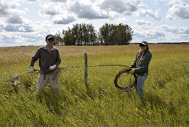 Conservation Volunteers removing fencing in Ferrier, AB (Photo by NCC)