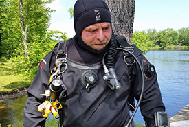 Dressed and ready to enter the water - note the yellow loggers on my right. (Photo by Cheryl Buzzacott)