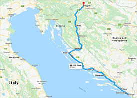 Map of Gayle Roodman's bicycle route through Croatia (Map data by Google)