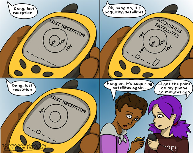 GPS fail (Comic by Tails from the Field, Liv Monck-Whipp)