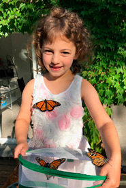 Hannah releasing monarchs in her backyard (Photo by Michael Biro)