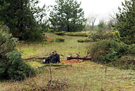 NCC national staff tackling Scotch pine on a nature reserve, ON (Photo by NCC)