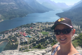 Carys Richards takes a selfie at her Natural Happy Place, Waterton, AB (Photo by NCC Staff)