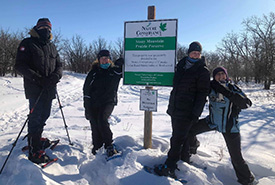 Snowshoers at Stony Mountain Prairie Preserve, MB (Photo courtesy of Julie Sveinson Pelc/NCC staff)