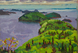 Réjean Roy. <i>Top view of McKellar Point </i>[cropped], 2017. Oil on panel, 10 x 12 inches. © Réjean Roy  
