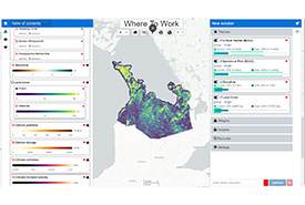 The Where to Work tool that allows users to set priorities on parameters such as (biodiversity, climate and ecosystem services) and receive a visualization of potential areas that is suitable for the goals we want to achieve.(Screenshot courtesy of NCC and Carleton University)