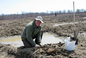 Volunteer for Nature volunteer John Larose on Clear Creek, ON. 2003 (Photo by Bronwen Smith)