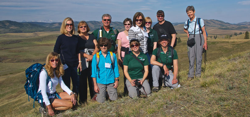 Some of the hikers enjoying the property by foot, The Gathering, OH Ranch, AB (Photo by Karol Dabbs)
