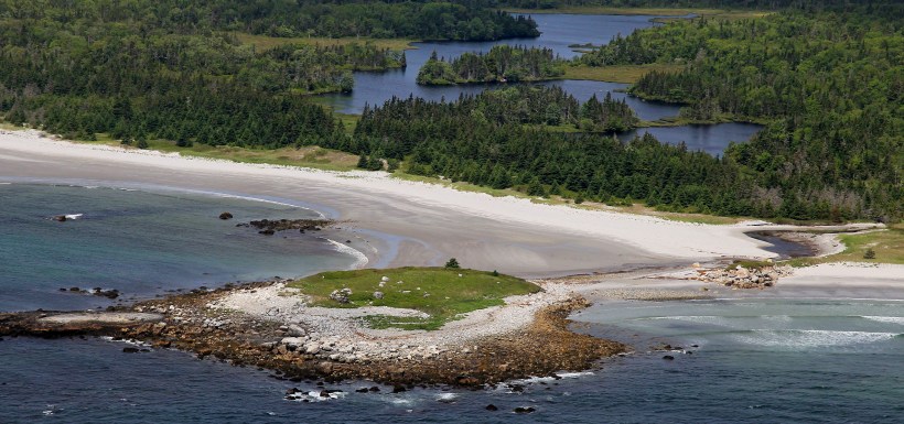 Aerial image of NCC's Nature Reserve at Sandy Bay, Port Joli, NS (Photo by Mike Dembeck)