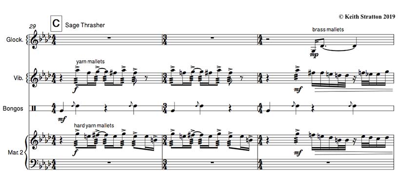 Sage thrasher (Music score excerpt by Keith Stratton)
