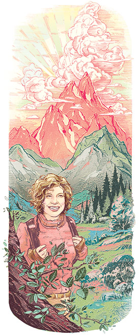 Gayle Roodman and the mountains (Illustration by Jacqui Oakley)