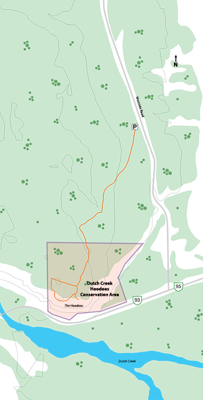 Carte des Dutch Creek Hoodoos, C.-B. (Cartographie de Jacques Perrault)
