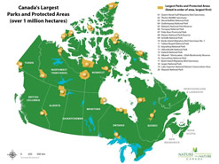 Top 20 large protected areas in Canada (Map by NCC)