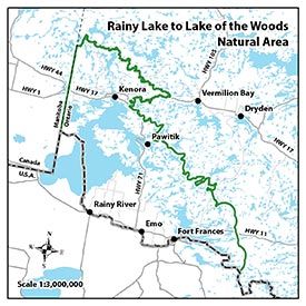Rainy lake to Lake of the Woods map