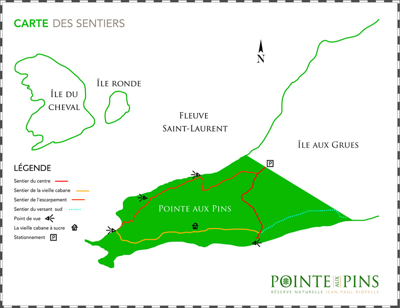 Carte des Sentiers pointe aux Pins - île aux Grues