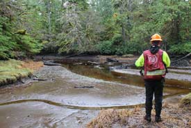 Mapping salmon habitat on Gámdas Tlagée. (Photo by NCC)