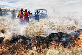 The fire perimeter is held using water backpacks (Photo by NCC)
