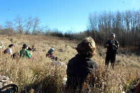 Glen Lawrence speaks to the volunteers about Beaver Hills as a living landscape (Photo by Natalie Trofimencoff)