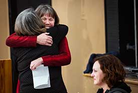 Nancy Newhouse, NCC's BC regional vice-president, hugs Ktunaxa Nation Council chairperson Kathryn Teneese at Jumbo Valley celebration (Photo by Pat Morrow)