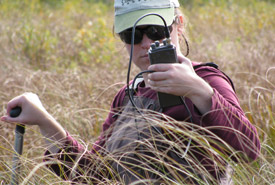 Caroline Gagne, Ottawa Valley project manager, doing telemetry research, Quebec (Photo by NCC)