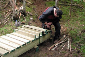 Building boardwalks for nature with Home Depot Conservation Volunteers event May 2009, Five Fathom Hole Trail, Musquash Estuary, New Brunswick (Photo by NCC)
