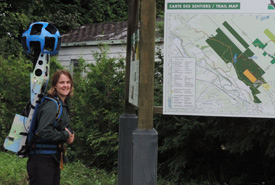 Annie Ferland with the Google trekker on Alfred-Kelly Nature Reserve, QC. (Photo by NCC)